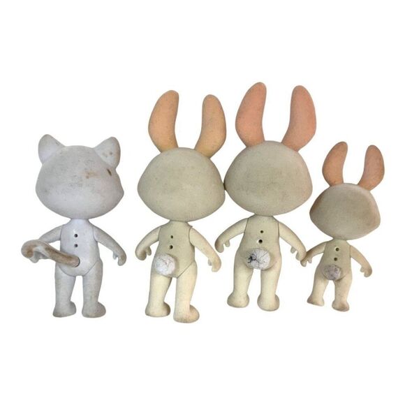 Honey Bee Acres Vintage Flocked Bunny Lot & Kitty Cat Figurines Set Of 4 Easter - Picture 3 of 5